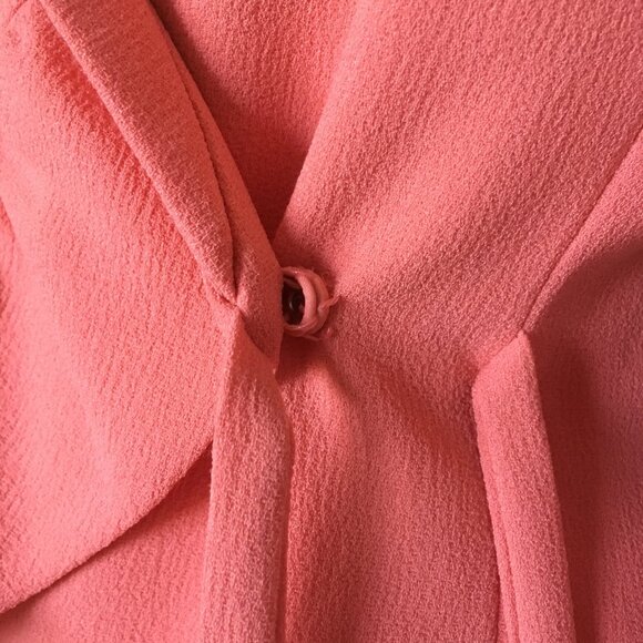 Sharagano Noir Peach Ruffle Wrap Crepe Blazer Suit Jacket 12 V Neck Work - Picture 8 of 11